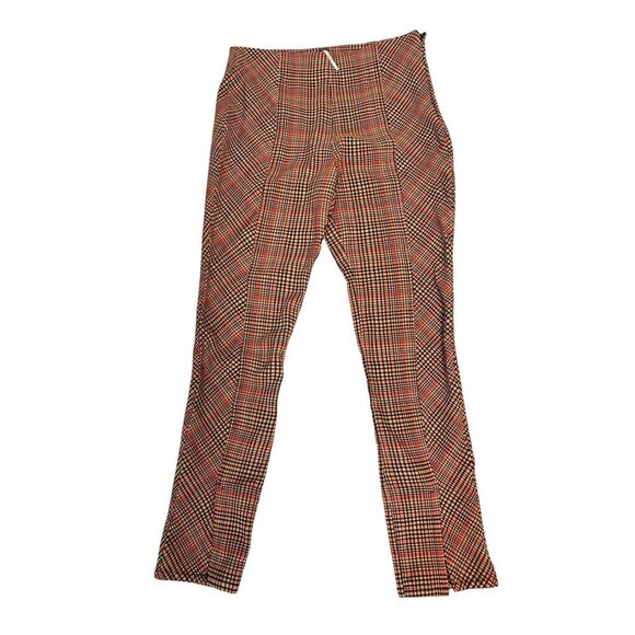 Free People Flyin High Black and Tan Plaid Slit Hem Skinny Pants Women's 12 - Picture 3 of 6